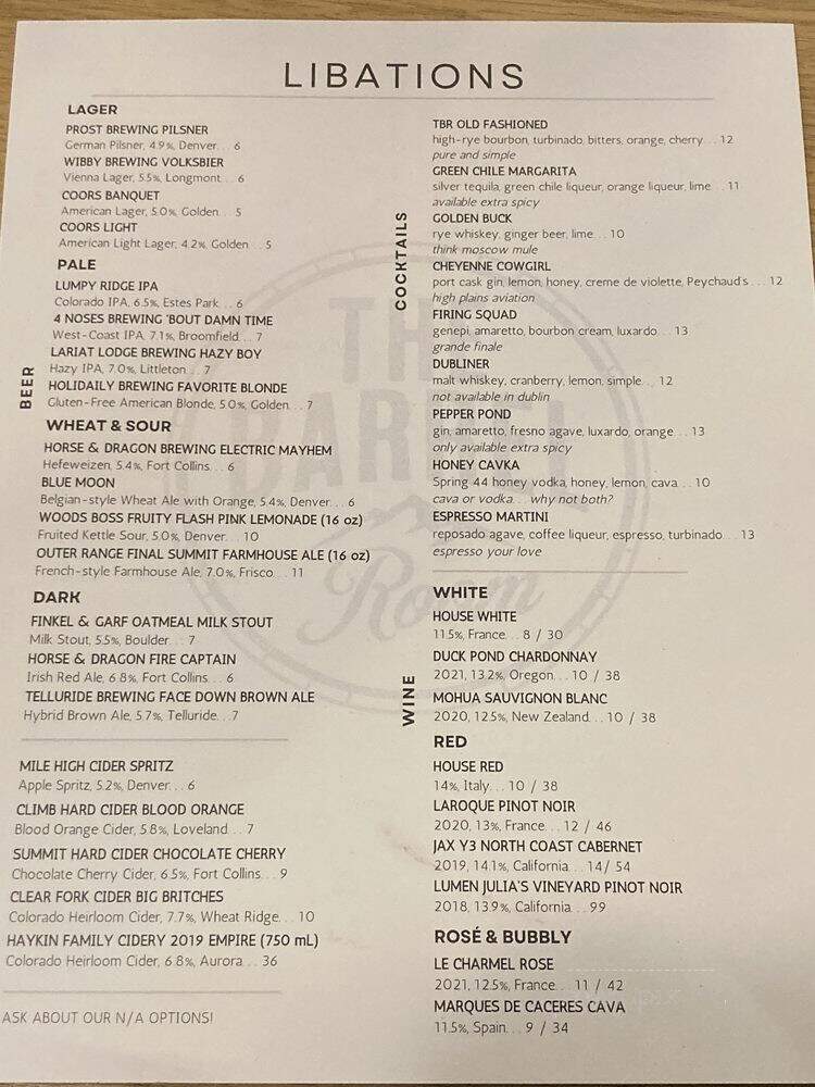 The Barrel Room - Lakewood, CO menu_pic