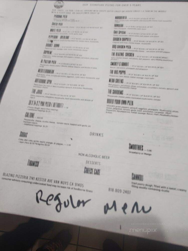 Blazing Pizzeria - Van Nuys, CA menu_pic