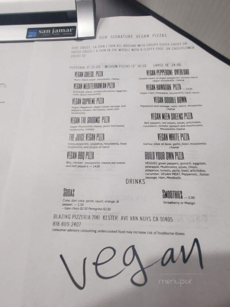 Blazing Pizzeria - Van Nuys, CA menu_pic