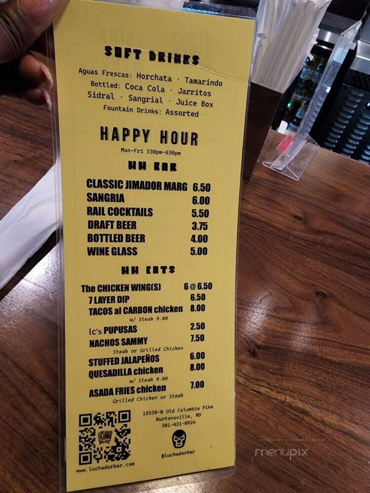 Luchador Bar & Eats - Burtonsville, MD menu_pic