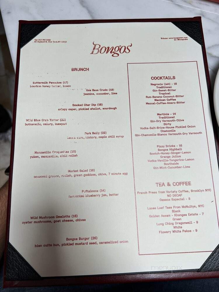 Bongos - New York, NY menu_pic