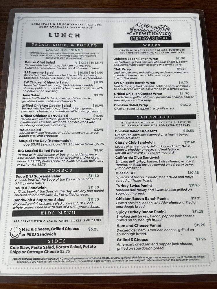 Steamy Joe Cafe - Branson, MO menu_pic
