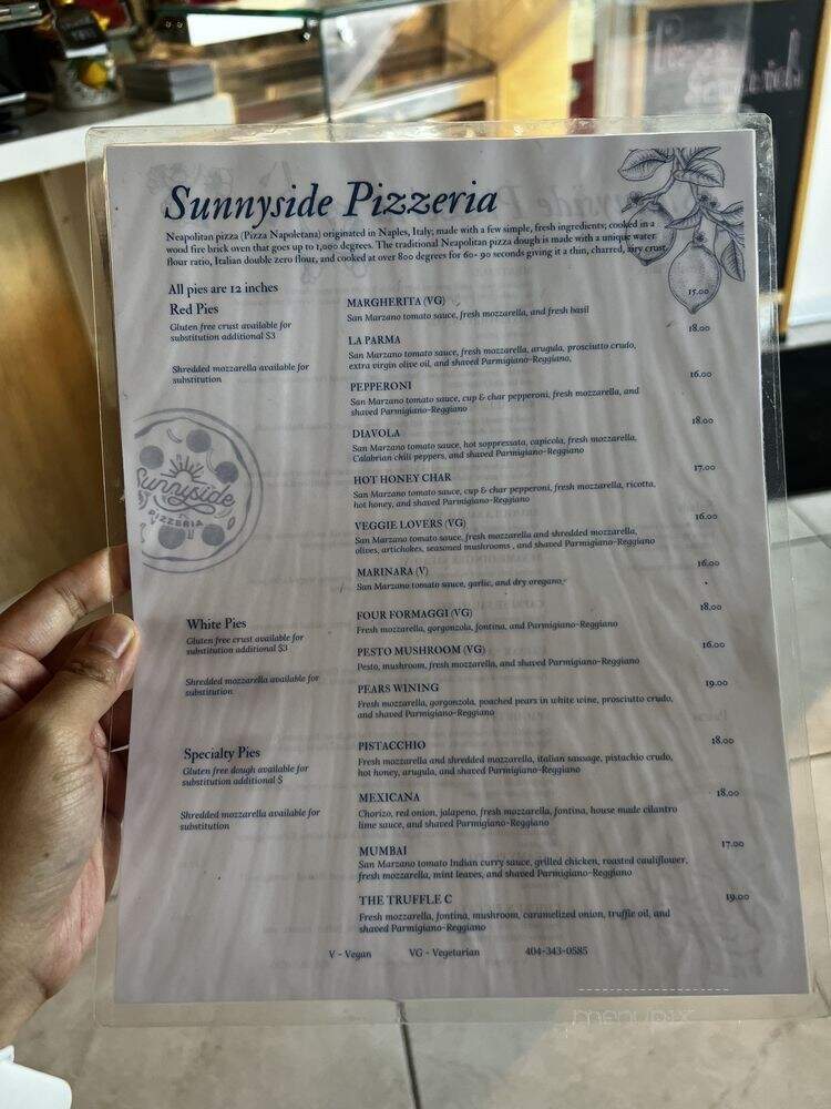 Sunnyside Pizzeria - Atlanta, GA menu_pic