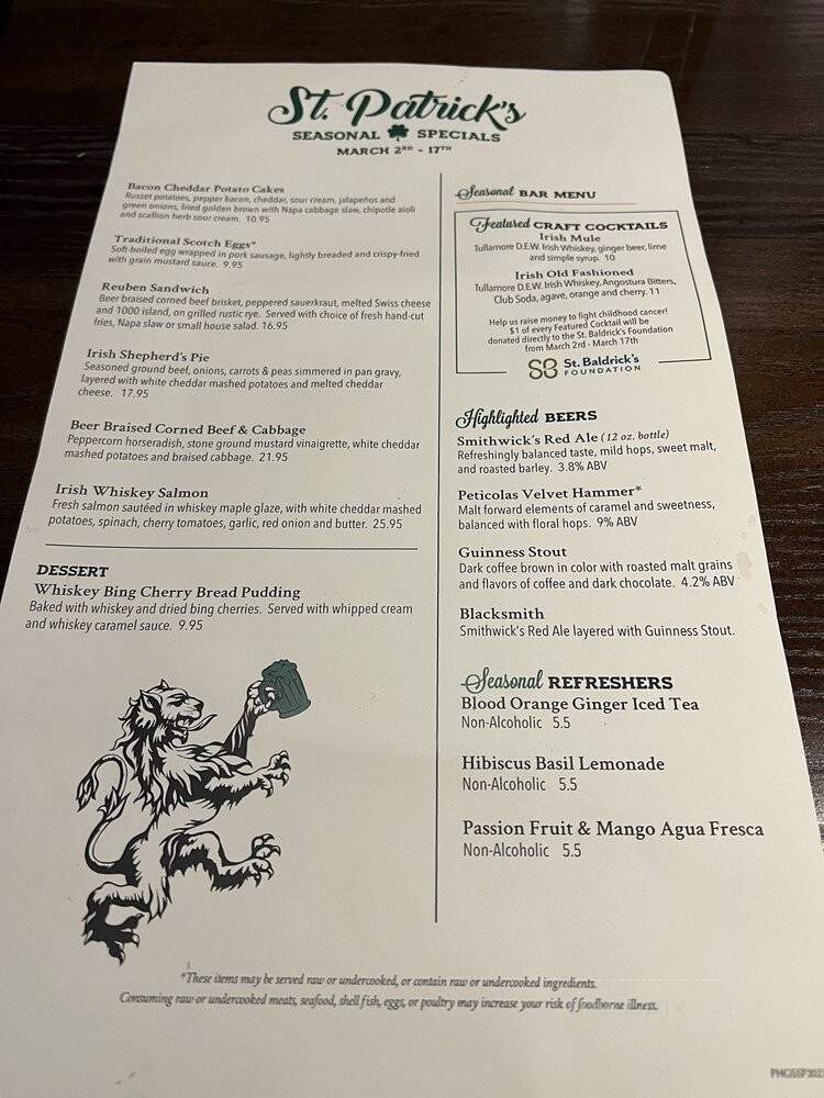 Thirsty Lion Gastropub - Dallas, TX menu_pic
