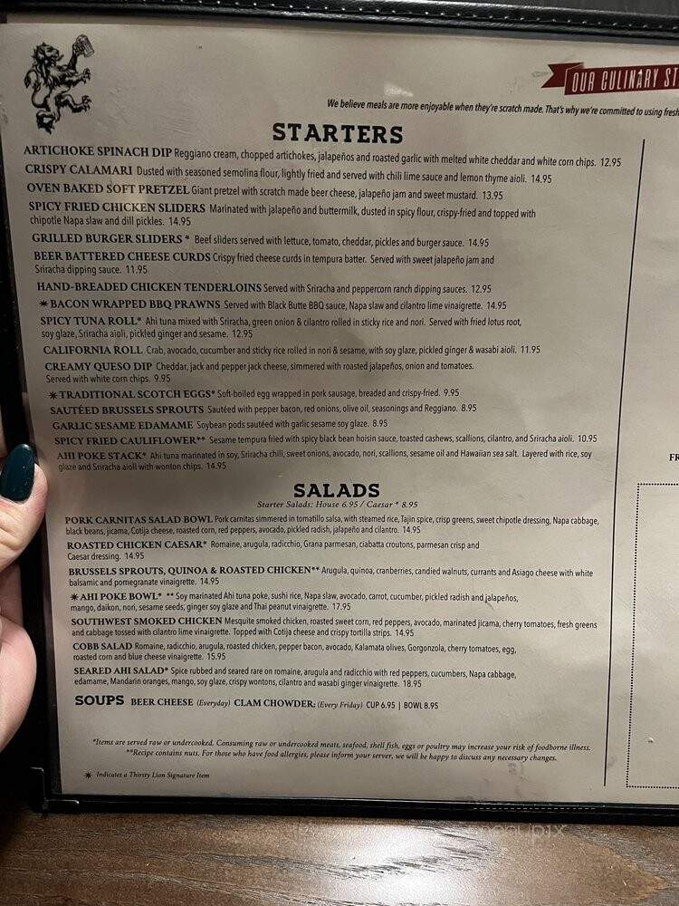 Thirsty Lion Gastropub - Dallas, TX menu_pic