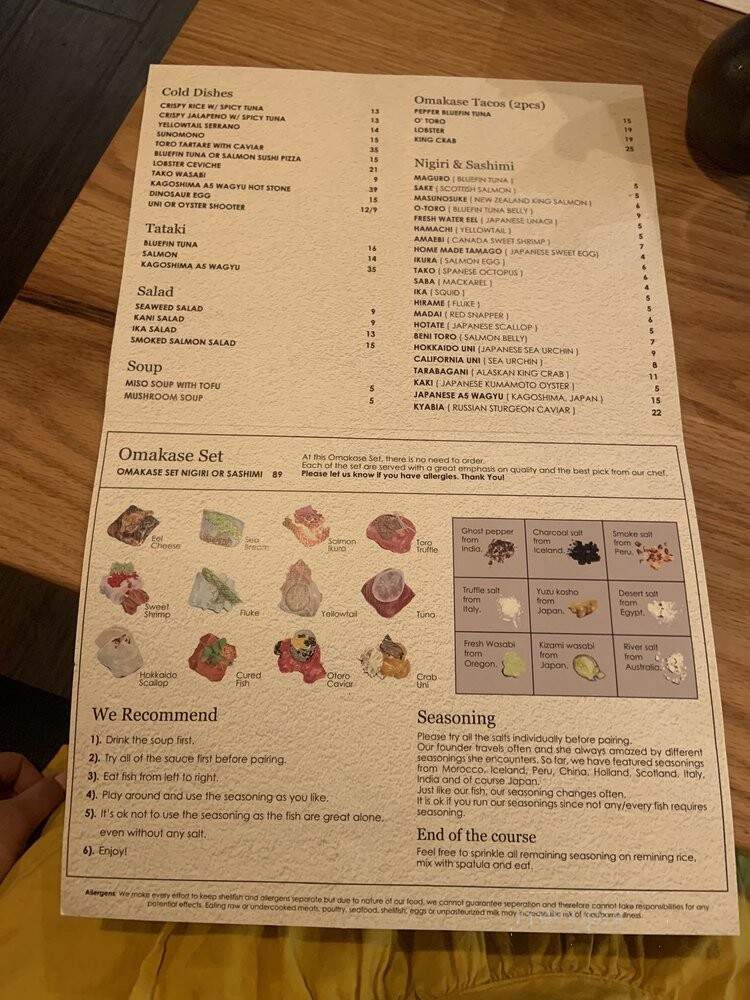 Omakase Sushi & Sake Bar - Lexington, KY menu_pic