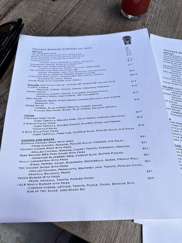 Truckee Brewing Company - Truckee, CA menu_pic