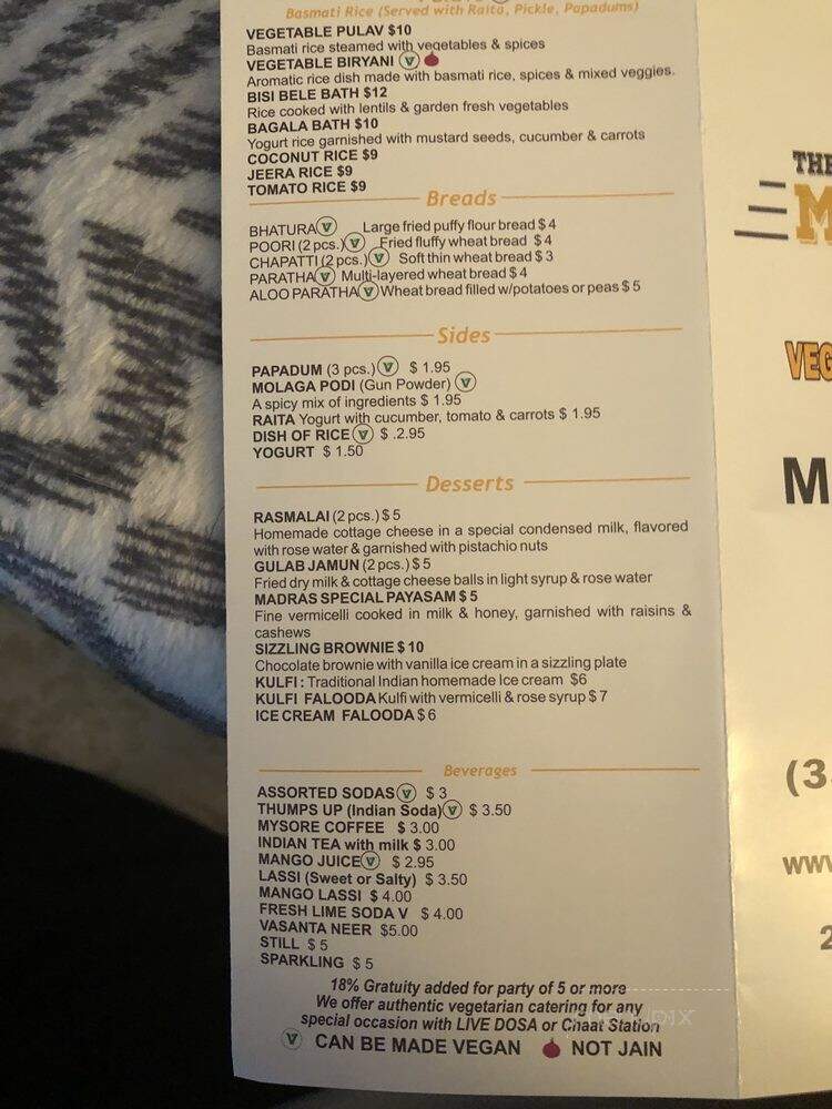 Madras Cafe - Ocala, FL menu_pic