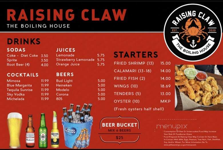 Raising Claw - Stanton, CA menu_pic