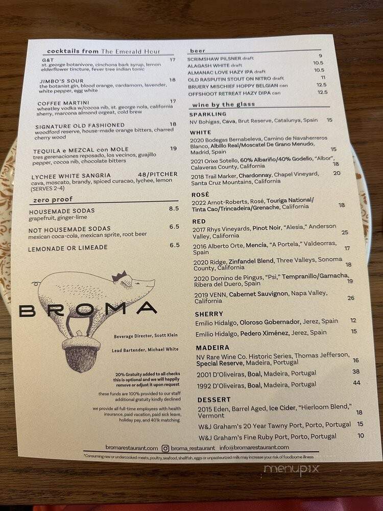 Broma - Mountain View, CA menu_pic