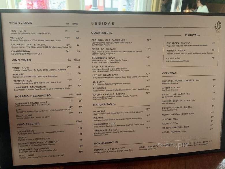 Monarca - Vancouver, BC menu_pic