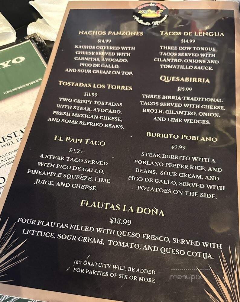 Cinco de mayo Authentic Mexican Restaurant - Palm Coast, FL menu_pic
