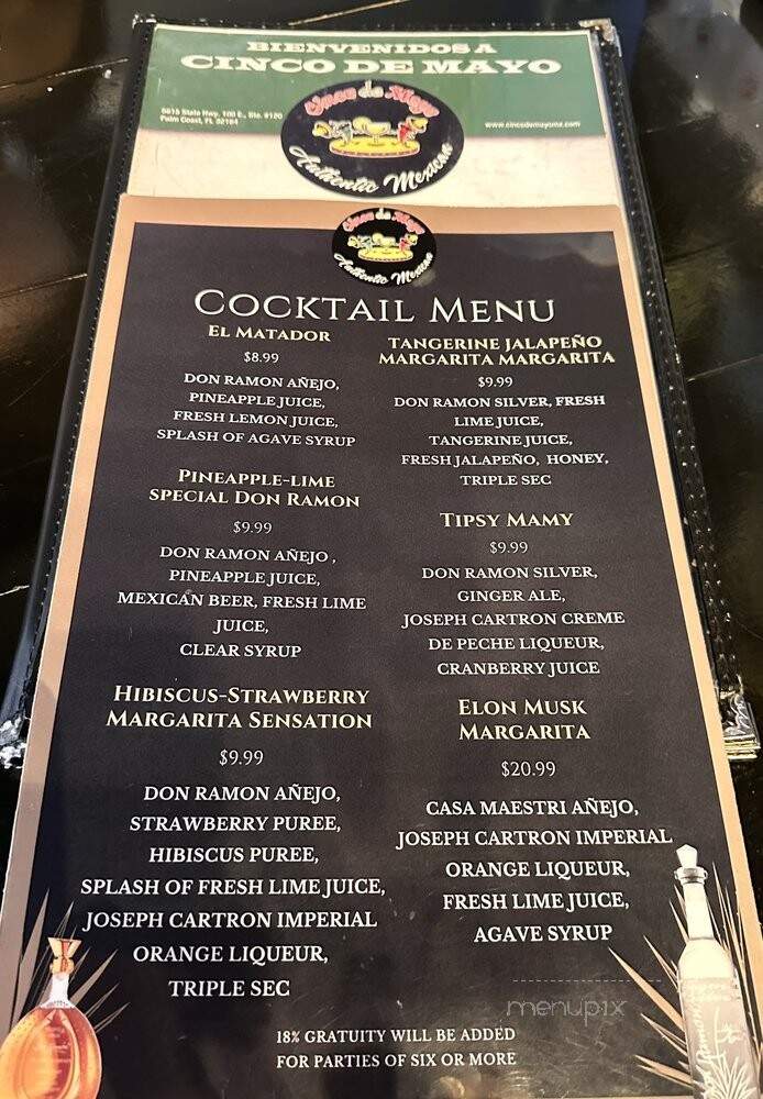 Cinco de mayo Authentic Mexican Restaurant - Palm Coast, FL menu_pic