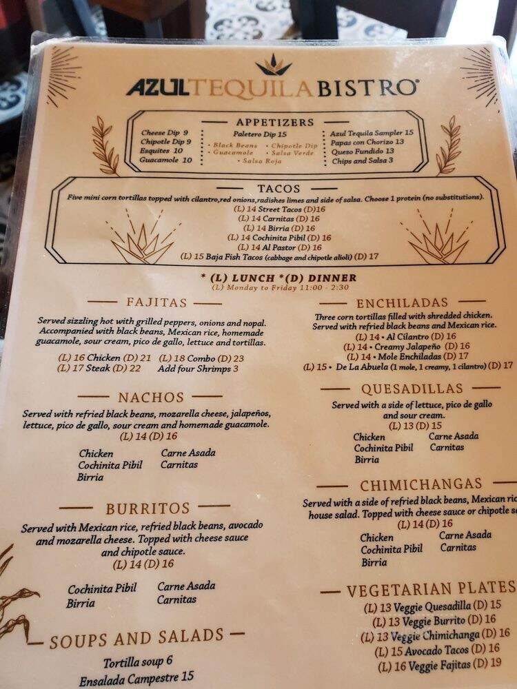 Azul Tequila - Bentonville, AR menu_pic