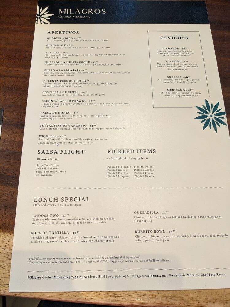 Milagros Cocina Mexicana - Colorado Springs, CO menu_pic