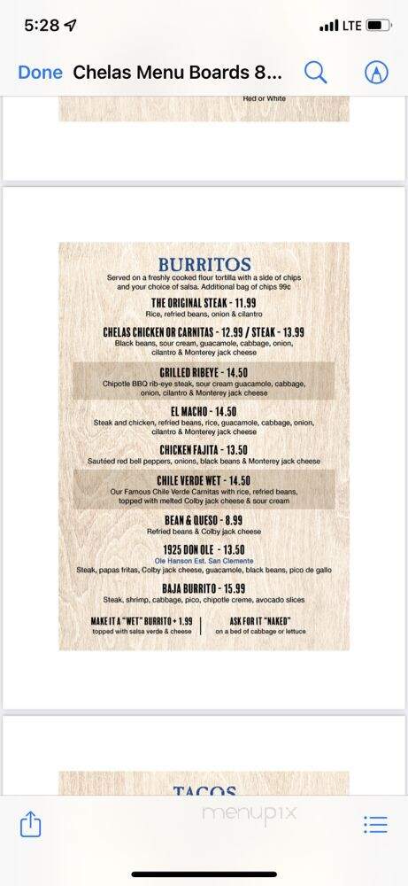 Chelas Mexican Kitchen - San Clemente, CA menu_pic