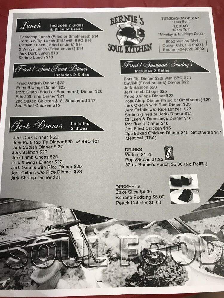 Bernies Soul Kitchen - Culver City, CA menu_pic