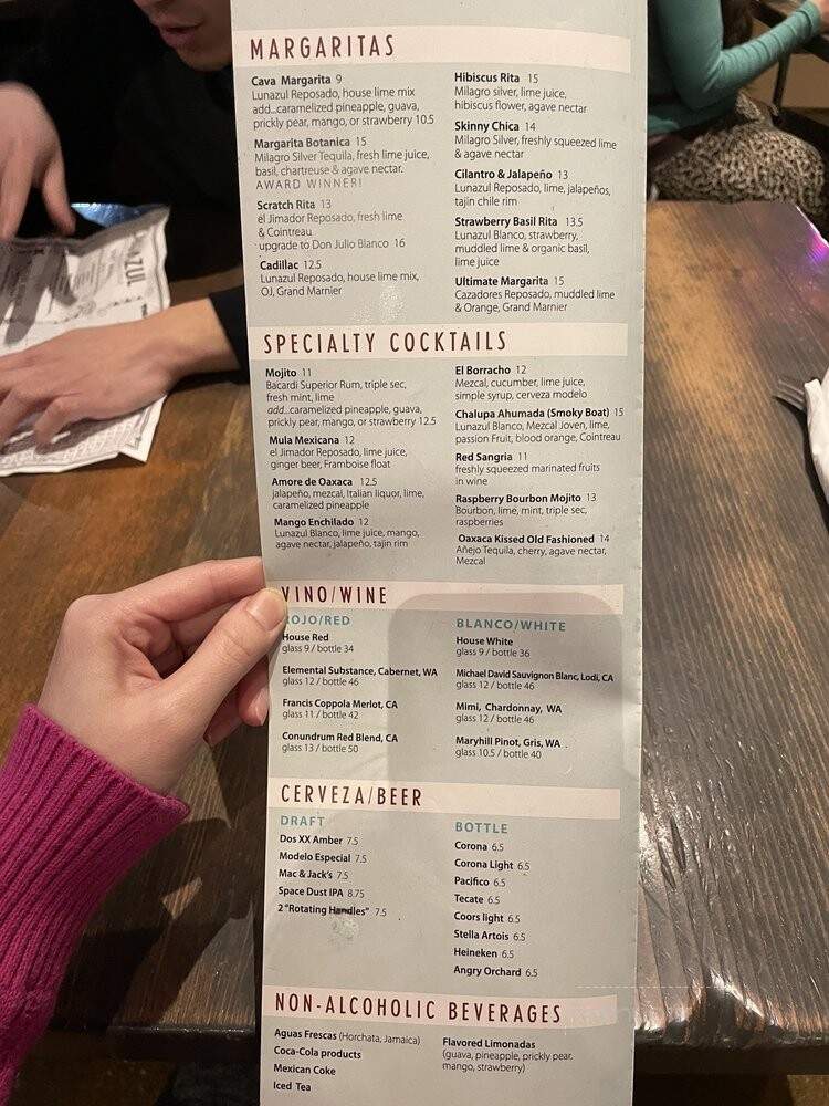 Cava Azul Cocina & Cantina - Woodinville, WA menu_pic