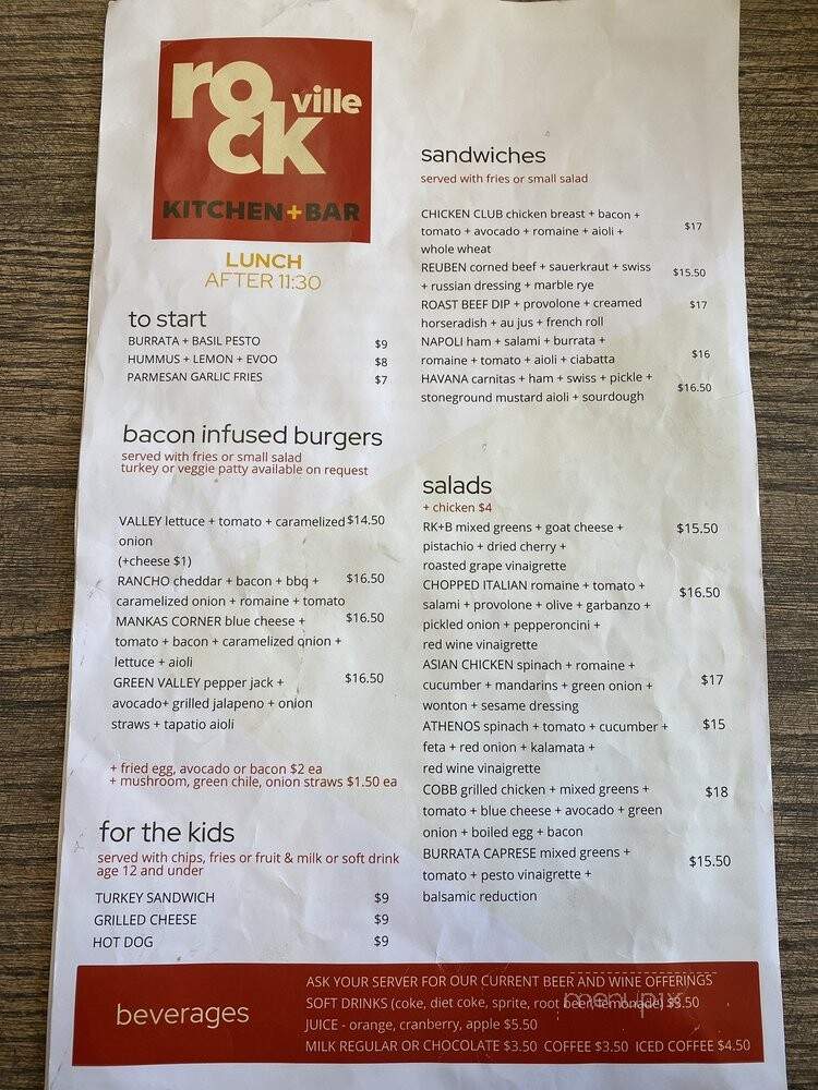 Rockville Kitchen + Bar - Fairfield, CA menu_pic