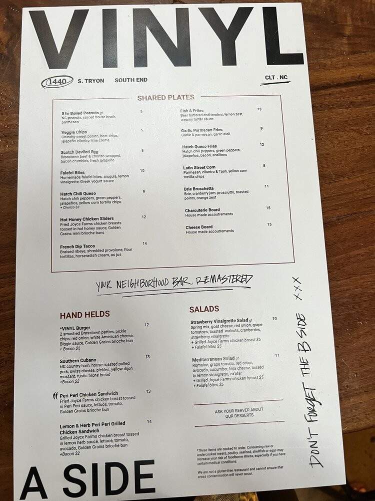 Vinyl - Charlotte, NC menu_pic