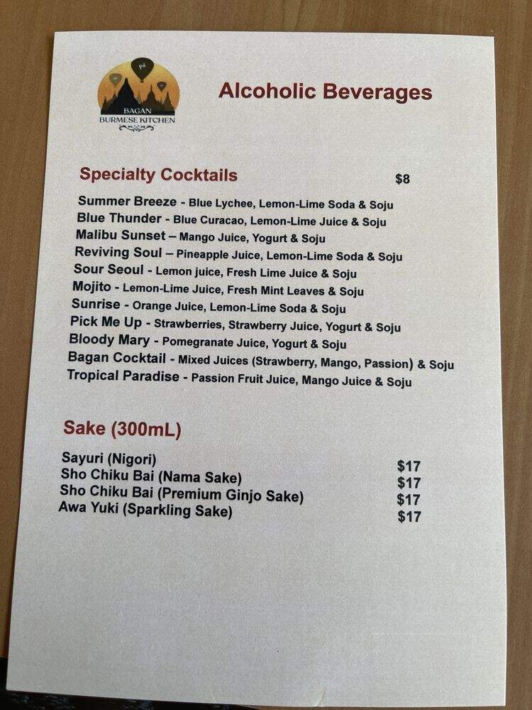 Bagan Burmese Kitchen - Los Angeles, CA menu_pic