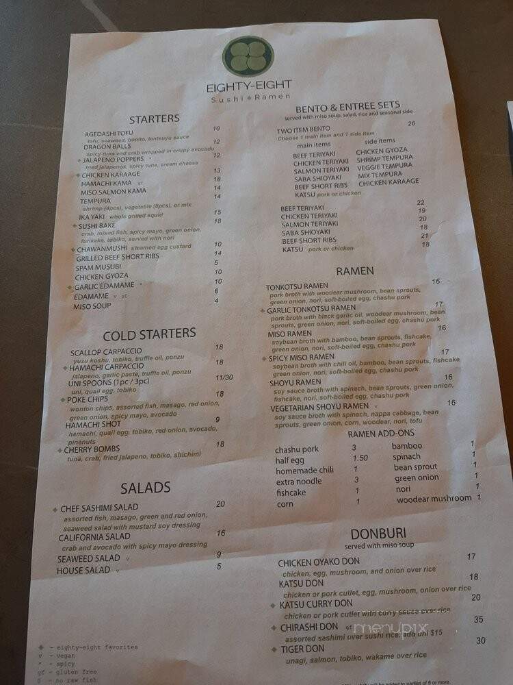 Eighty-Eight Sushi & Ramen - Mountain View, CA menu_pic
