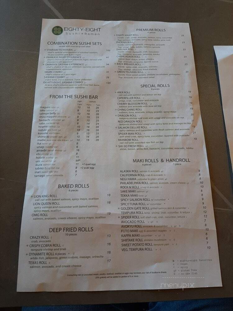 Eighty-Eight Sushi & Ramen - Mountain View, CA menu_pic