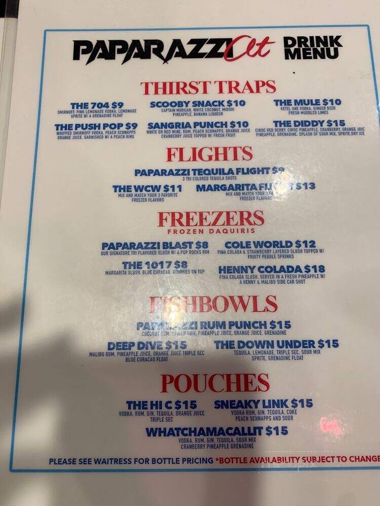 Paparazzi Clt - Charlotte, NC menu_pic
