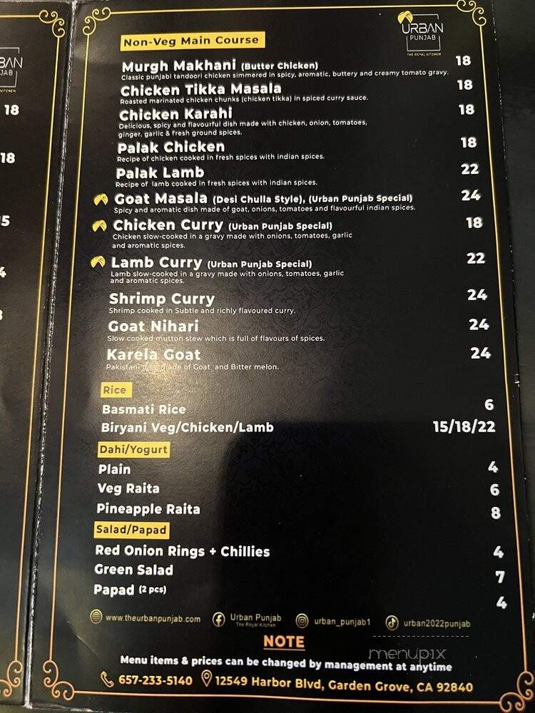 Urban Punjab - Garden Grove, CA menu_pic