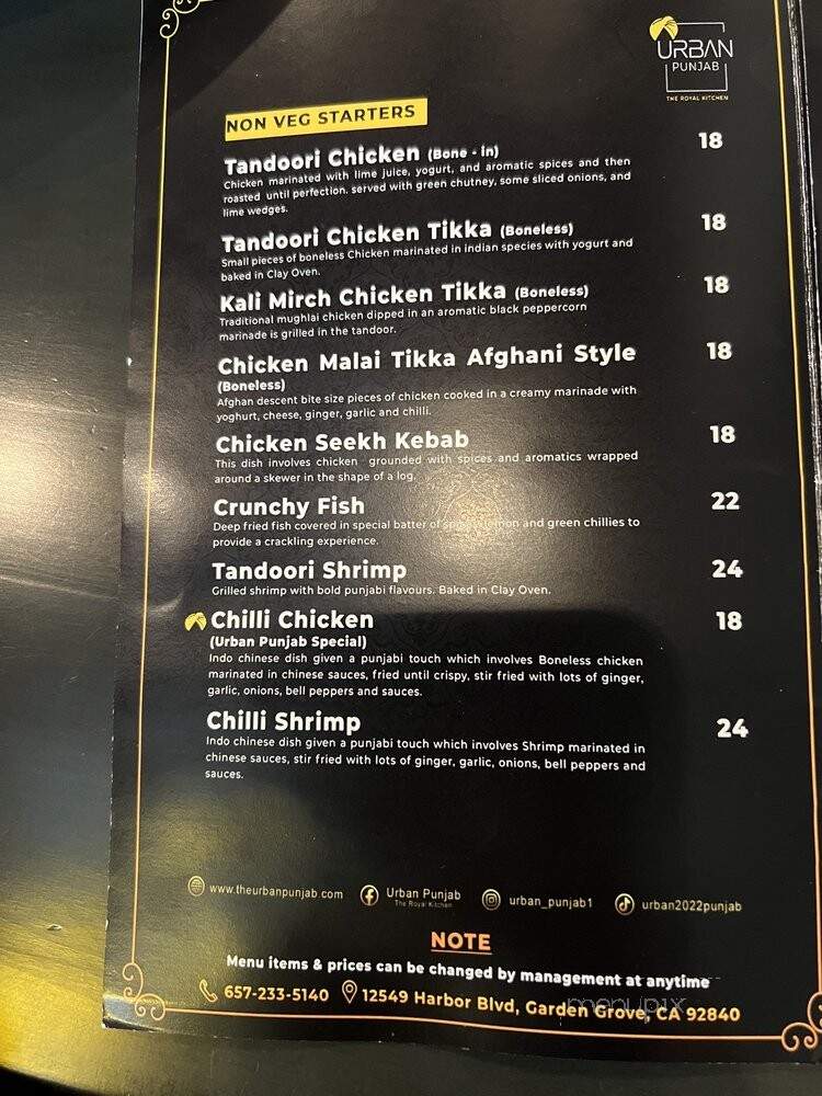 Urban Punjab - Garden Grove, CA menu_pic
