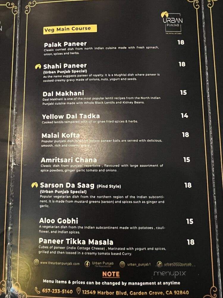Urban Punjab - Garden Grove, CA menu_pic
