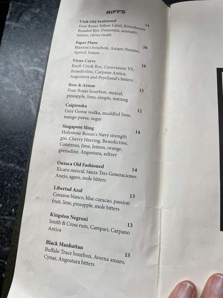 Franklin Ave. Cocktails & Kitchen - Salt Lake City, UT menu_pic