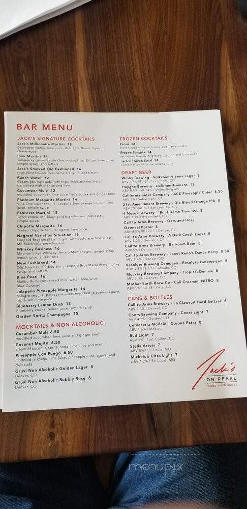Jack's on Pearl - Denver, CO menu_pic