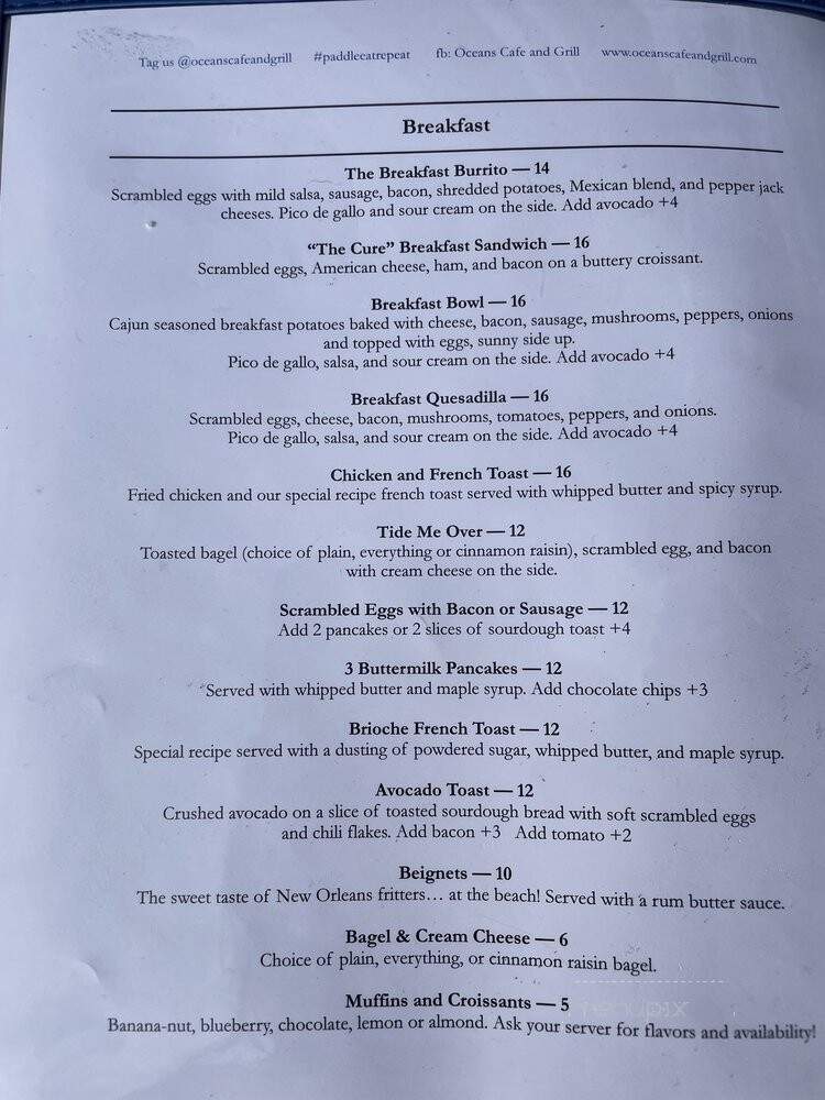 Oceans Cafe and Grill - Venice, CA menu_pic