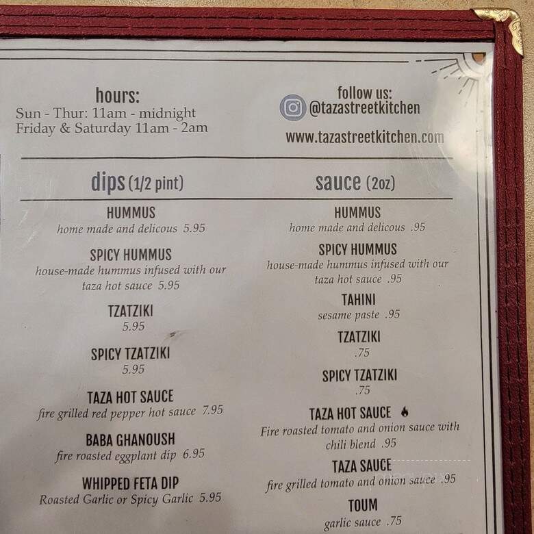 Taza Mediterranean Street Kitchen - Santa Barbara, CA menu_pic