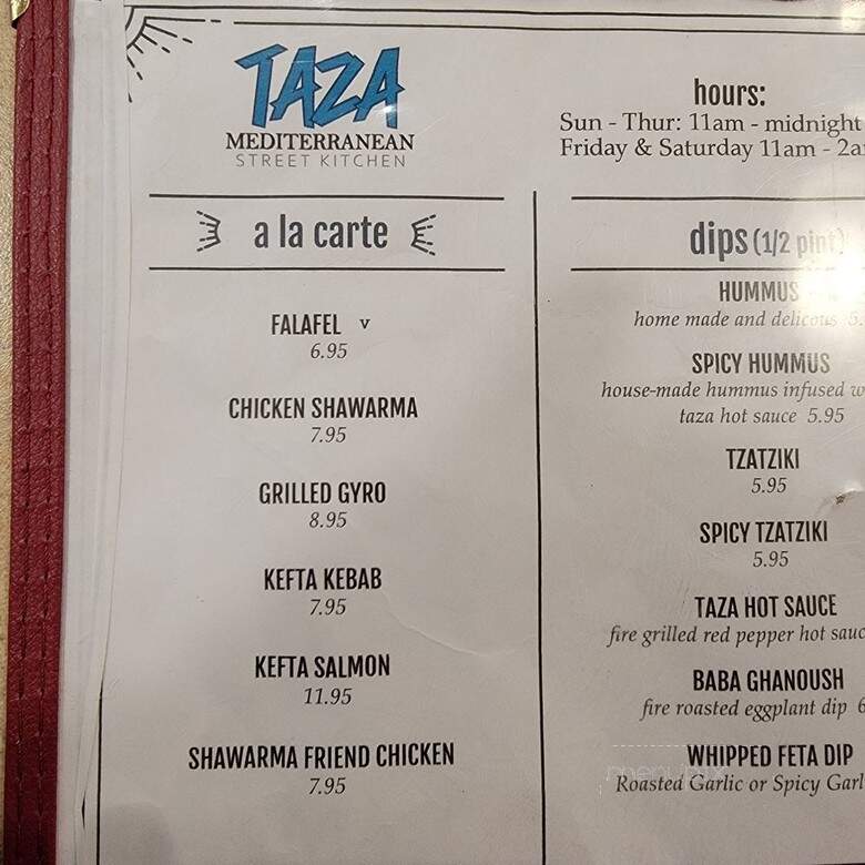 Taza Mediterranean Street Kitchen - Santa Barbara, CA menu_pic
