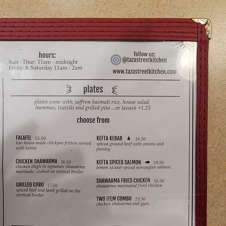 Taza Mediterranean Street Kitchen - Santa Barbara, CA menu_pic