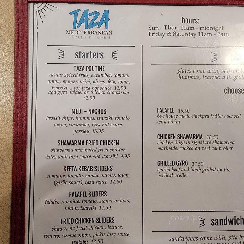 Taza Mediterranean Street Kitchen - Santa Barbara, CA menu_pic