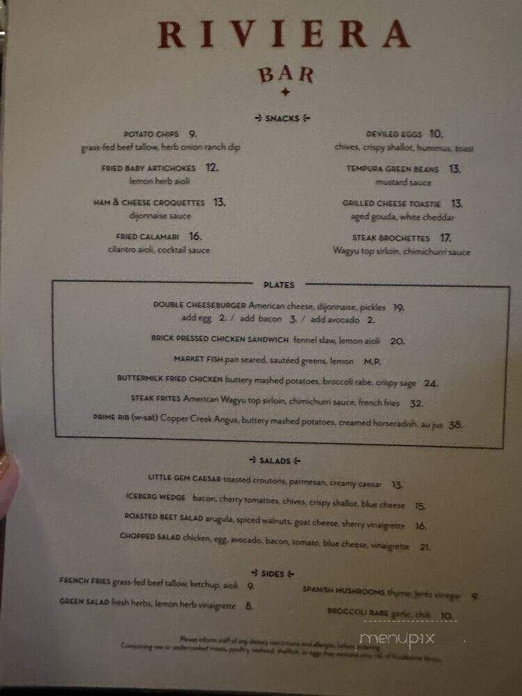 Riviera Bar - Santa Barbara, CA menu_pic