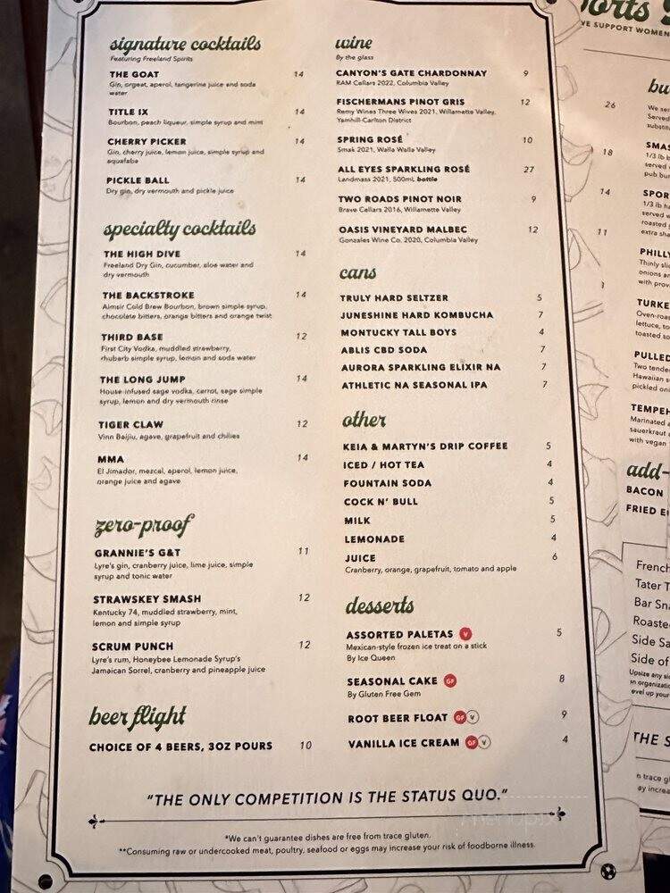 The Sports Bra - Portland, OR menu_pic