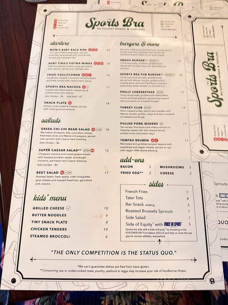 The Sports Bra - Portland, OR menu_pic