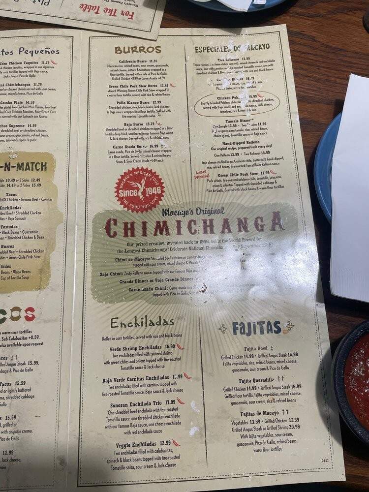 Macayo's Mexican Food - Chandler, AZ menu_pic