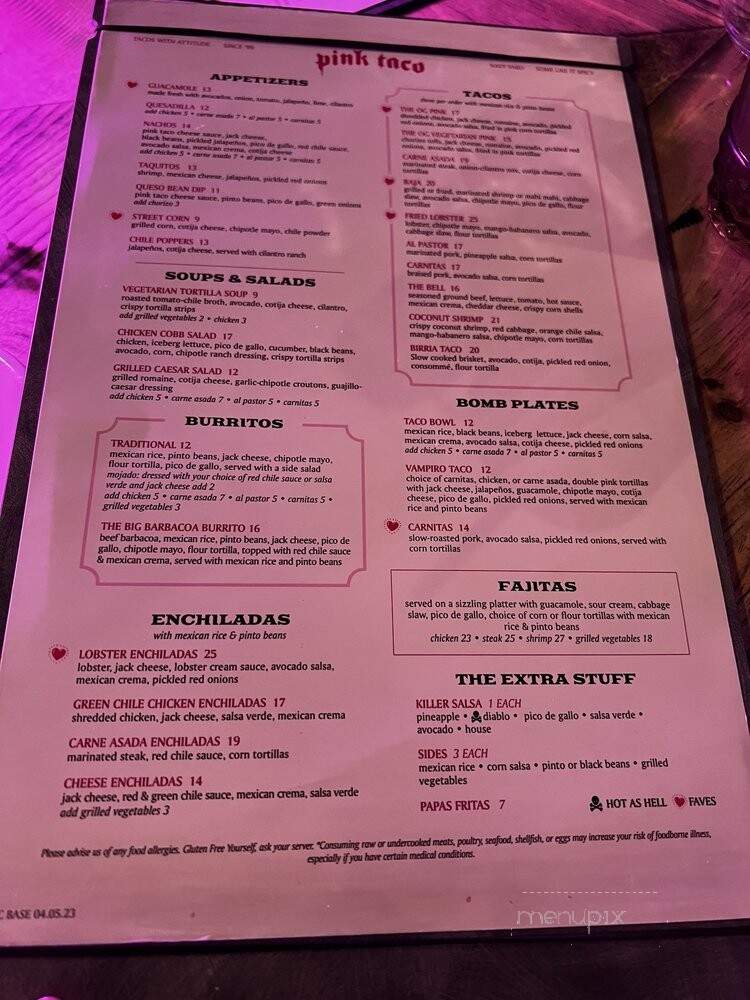 Pink Taco - Washington, DC menu_pic
