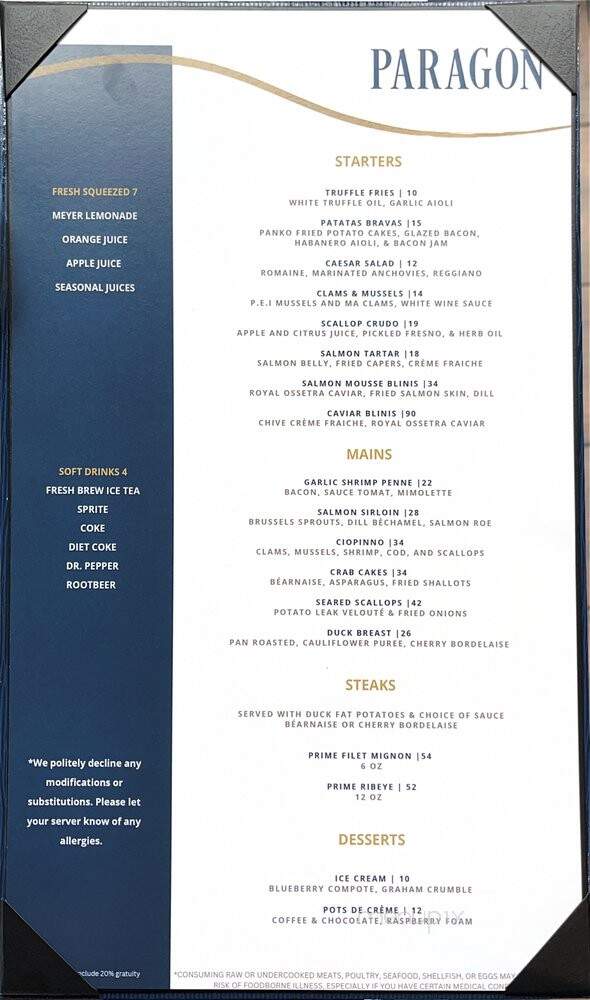 Paragon - Costa Mesa, CA menu_pic