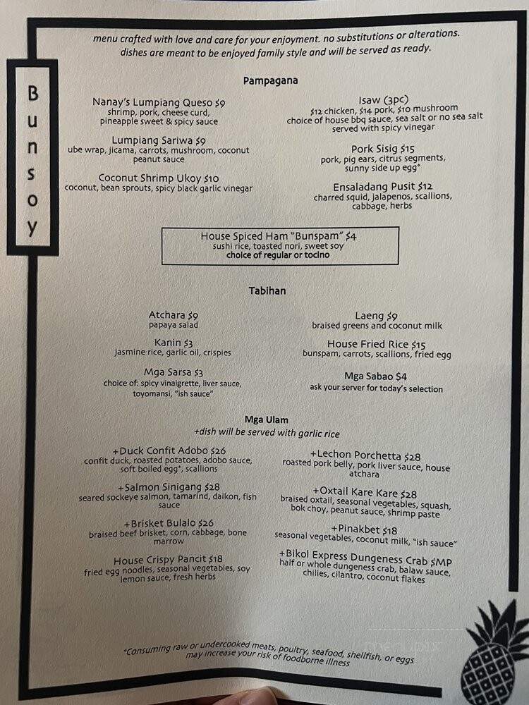 Bunsoy - Seattle, WA menu_pic