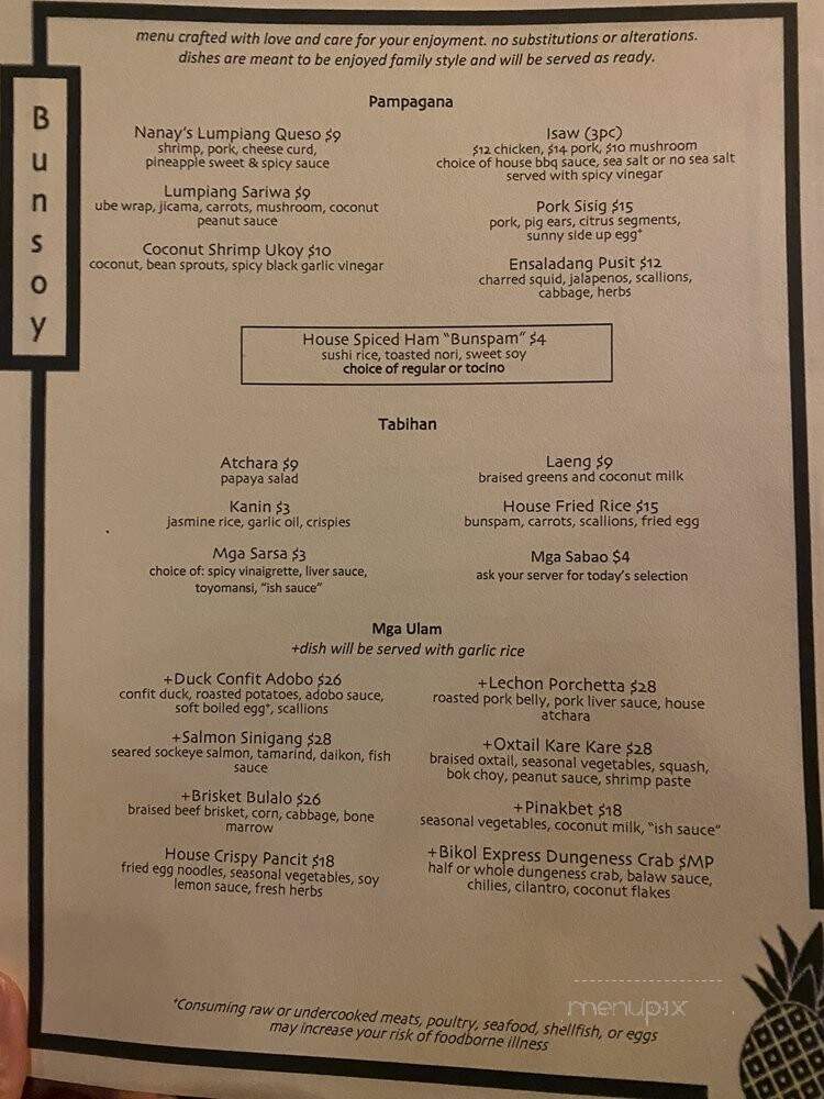 Bunsoy - Seattle, WA menu_pic