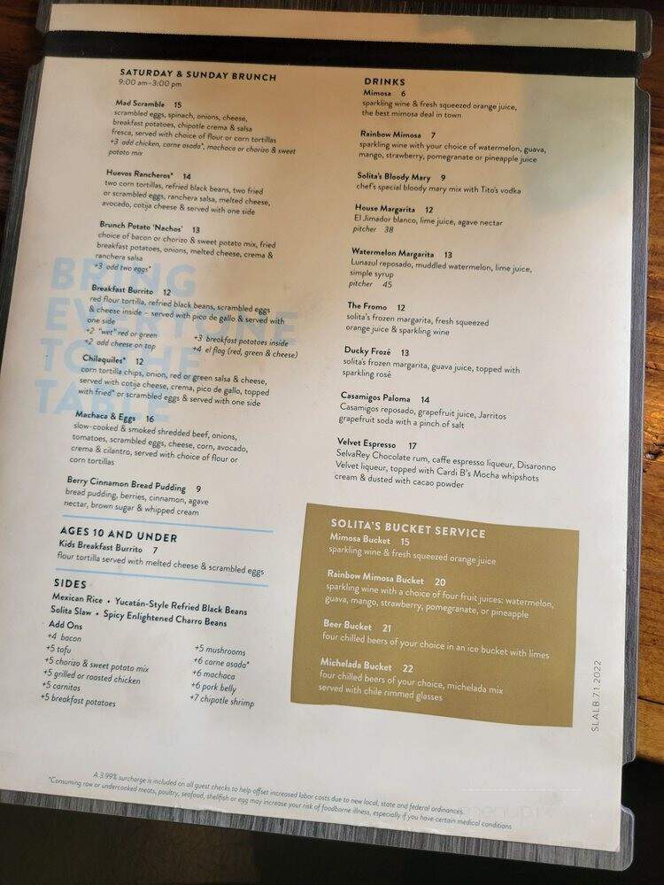 Solita Tacos & Margaritas - Long Beach, CA menu_pic
