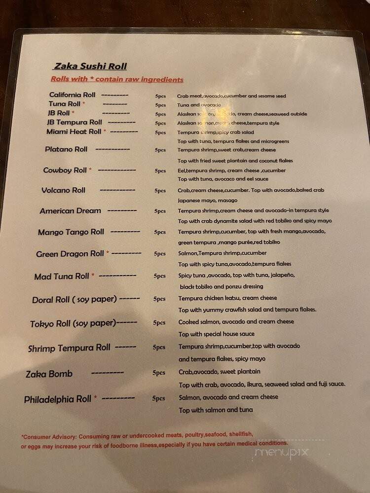 Zaka Modern Japanese Cuisine - Doral, FL menu_pic