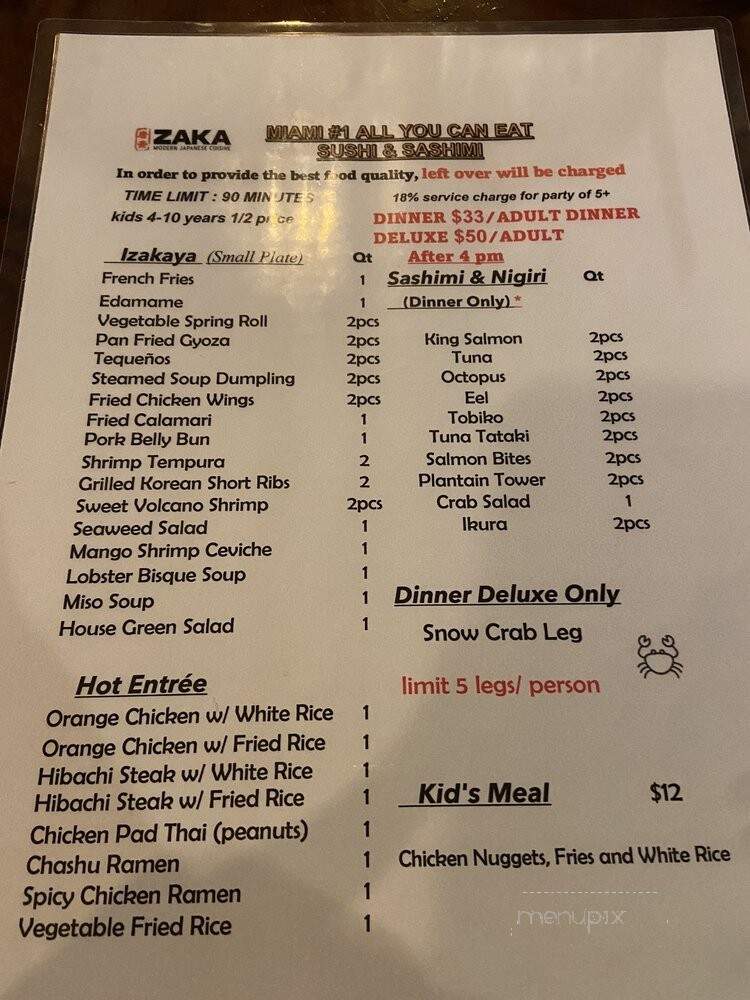 Zaka Modern Japanese Cuisine - Doral, FL menu_pic