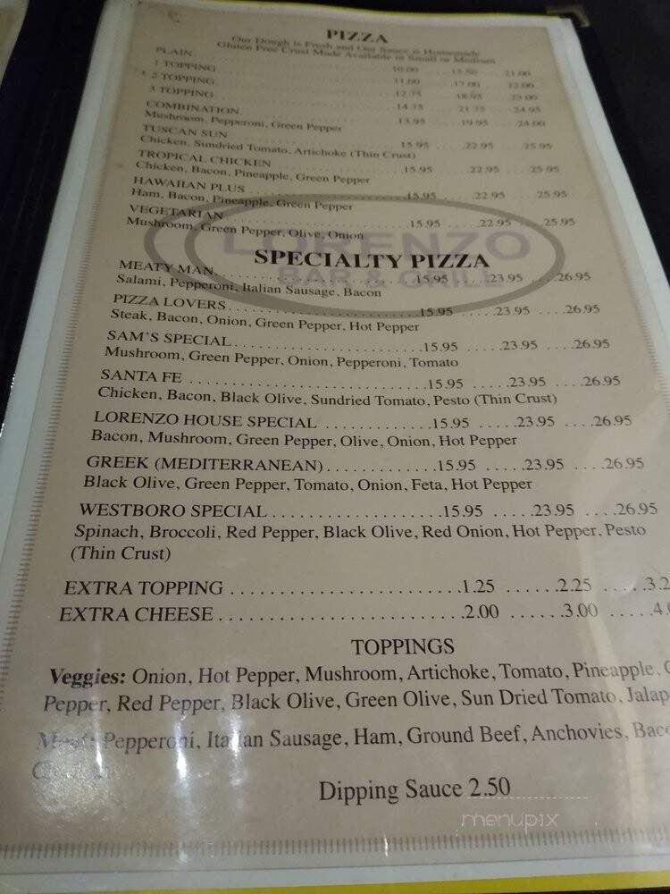 Lorenzo Bar & Grill - Ottawa, ON menu_pic